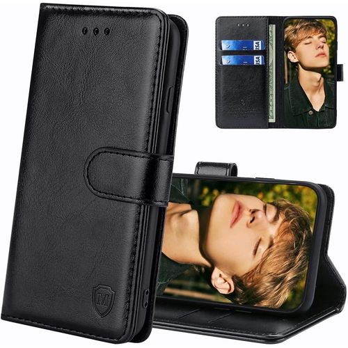 Coque Pour Iphone 15 Pro, Étuis À Rabat Iphone 15 Pro,Premium Pu Etui Housse En Cuir Portefeuille De Protection Magnétique Pour Iphone 15 Pro,Noir