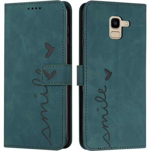 Coque Pour Samsung Galaxy J6 2018, Étui Housse En Cuir Pu Premium Samsung Galaxy J6 2018, Magnetique Flip [Pochette De Portefeuille], Etui De Protection Pour Samsung Galaxy J6 2018 (Vert)