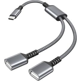 Câble Adaptateur USB C Mâle vers Double USB Femelle 0.3M,Thunderbolt 3 vers Double Type A 2.0 OTG pour MacBook Pro,iPhone 15 16 16e,iPad 10 Air,Microsoft Surface Go,Galaxy S25 S24 A54 A53
