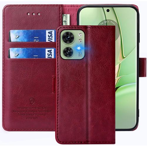 Coque Pour Motorola Edge 40, Étui À Rabat Premium En Cuir Pu, Housse Portefeuille De Protection Magnétique, Rouge