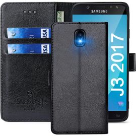 Coque Pour Samsung Galaxy J3 2017 /J330, Étuis À Rabat Samsung Galaxy J3 2017 /J330,Premium Pu Etui Housse En Cuir Portefeuille De Protection Magnétique Pour Samsung Galaxy J3 2017 /J330,Noir