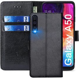 Coque Pour Samsung Galaxy A50, Étuis À Rabat Samsung Galaxy A50,Premium Pu Etui Housse En Cuir Portefeuille De Protection Magnétique Pour Samsung Galaxy A50,Noir