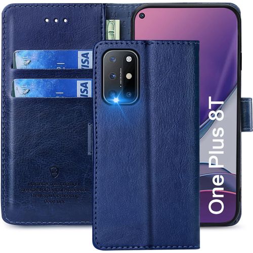 Coque Pour Oneplus 8t, Étuis À Rabat Oneplus 8t,Premium Pu Etui Housse En Cuir Portefeuille De Protection Magnétique Pour Oneplus 8t,Bleu