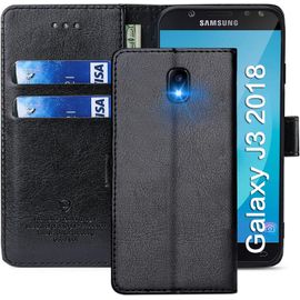 Coque Pour Samsung Galaxy J3 2018, Étuis À Rabat Samsung Galaxy J3 2018,Premium Pu Etui Housse En Cuir Portefeuille De Protection Magnétique Pour Samsung Galaxy J3 2018,Noir