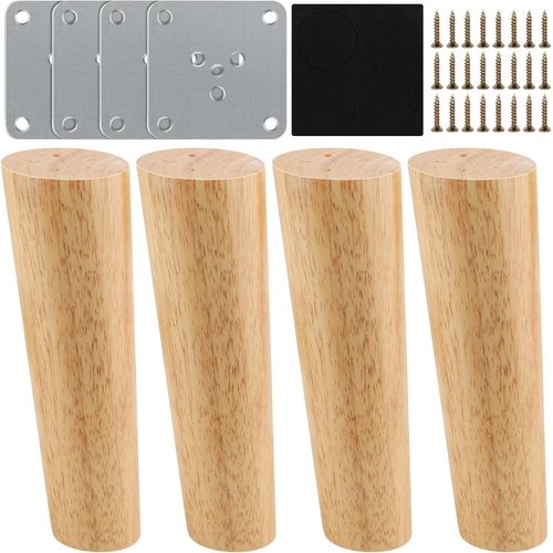 Pieds De Meuble,4 Pieds De Meuble Bois De Rechange 15cm Pieds De Canapé Bois Avec Plaque De Montage Vis Et Tapis Antidérapant Pieds De Meuble Bois Incliné Pour Lit Armoire Tables Et Chaises(Cylindre)