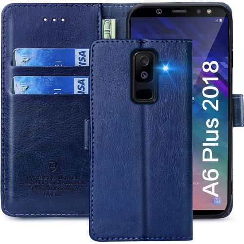 Coque Pour Samsung Galaxy A6 Plus 2018,Étuis À Rabat Samsung Galaxy A6 Plus 2018,Premium Pu Etui Housse En Cuir Portefeuille De Protection Magnétique,Bleu