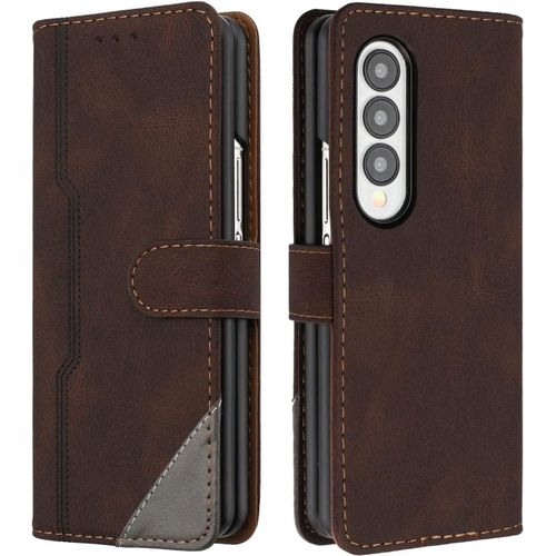 Coque Pour Samsung Galaxy Z Fold 3, Housse Etui Portefeuille Cuir Multifonction, Fermeture Magnétique À Clapet Anti-Choc [Fonction Support] Flip Case Compatible Avec Samsung Z Fold 3 (Marron)