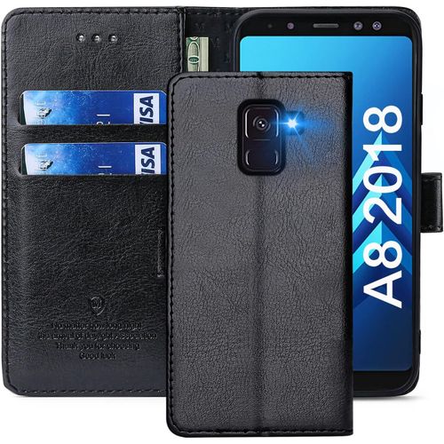 Coque Pour Samsung Galaxy A8 2018, Étuis À Rabat Samsung Galaxy A8 2018,Premium Pu Etui Housse En Cuir Portefeuille De Protection Magnétique Pour Samsung Galaxy A8 2018,Noir