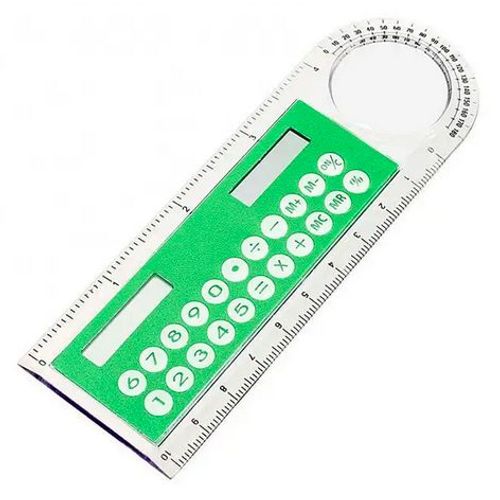 Calculatrice Solaire - Règle 10 Cm / 4 Pouces - Angles - Loupe - Couleur Verte