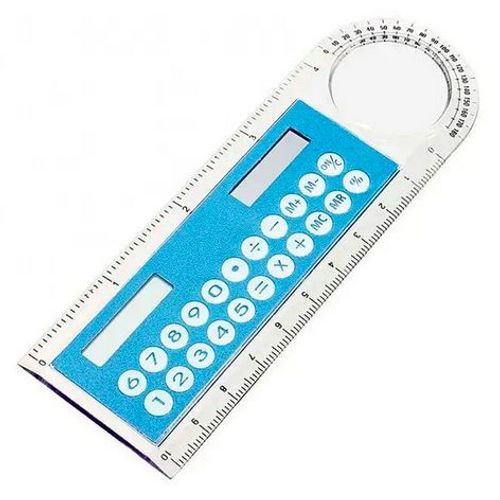 Calculatrice Solaire - Règle 10 Cm / 4 Pouces - Angles - Loupe - Couleur Bleue.