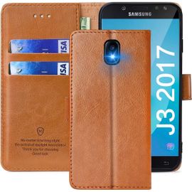 Coque Pour Samsung Galaxy J3 2017 /J330, Étuis À Rabat Samsung Galaxy J3 2017 /J330,Premium Pu Etui Housse En Cuir Portefeuille De Protection Magnétique Pour Samsung Galaxy J3 2017 /J330,Brun