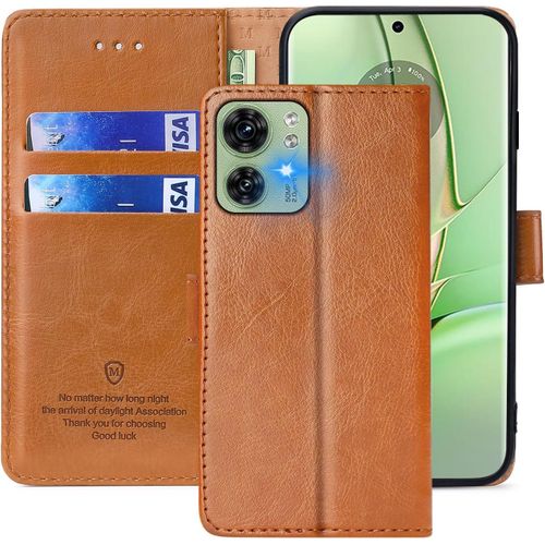Coque Pour Motorola Edge 40, Étuis À Rabat Motorola Edge 40,Premium Pu Etui Housse En Cuir Portefeuille De Protection Magnétique Pour Motorola Edge 40,Brun