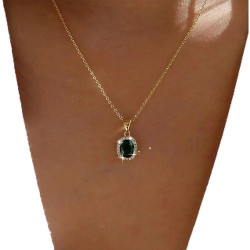 Collier Solitaire Émeraude Ovale Collier Émeraude Simulée Collier Diamant Émeraude Collier Pierre Verte Collier Pendentif Pierre De Naissance Collier Bijoux Pour Femmes Et Filles