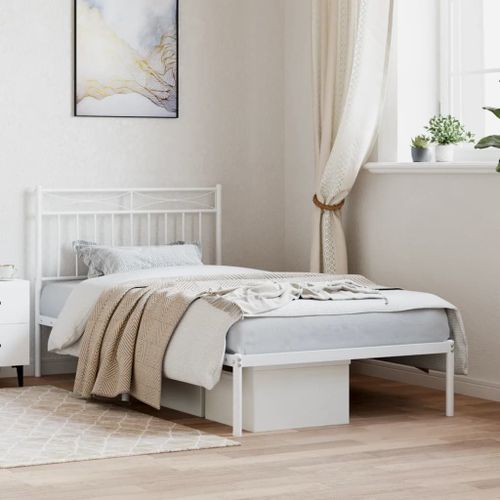 Vidaxl Cadre De Lit Métal Sans Matelas Et Tête De Lit Blanc 100x190 Cm