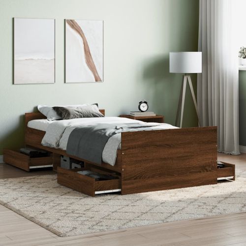 Vidaxl Cadre De Lit Tête De Lit Et Pied De Lit Chêne Brun 100x200 Cm