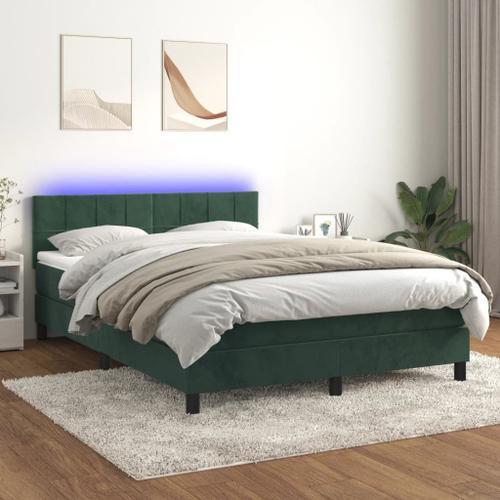 Vidaxl Sommier Tapissier Matelas Et Led Vert Foncé 140x200 Cm Velours