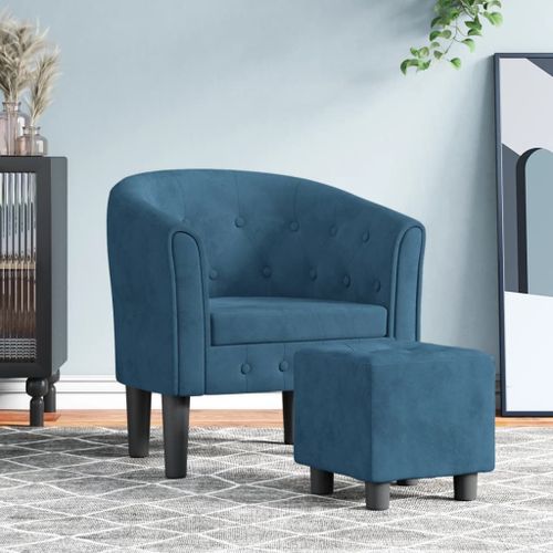 Vidaxl Fauteuil Avec Repose-Pied Bleu Foncé Velours