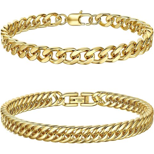 2 Pcs Bracelet Homme Acier, Bracelet Homme Argent Or, Gourmette Homme Longueur 23 Cm, Bracelet Homme Acier Inoxydable, Largeur 7,5/8 Mm Bracelets Pour Homme