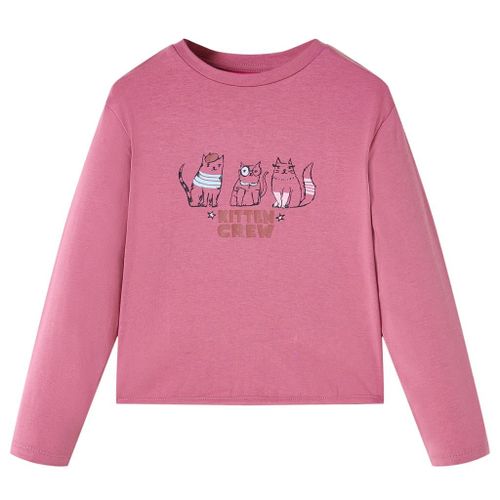 T-Shirt Enfants À Manches Longues Imprimé Chaton Framboise 128