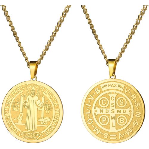 Amaxer Collier Saint Benoît De Nursie Médaille Religieuse Protection Amulette Bijoux Collier Pour Femmes Hommes