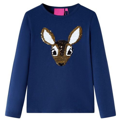 T-Shirt Enfants À Manches Longues Cerf Pailleté Bleu Marine 128