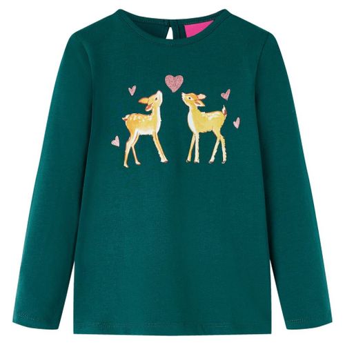 T-Shirt Enfants À Manches Longues Imprimé Cerfs Vert Foncé 92