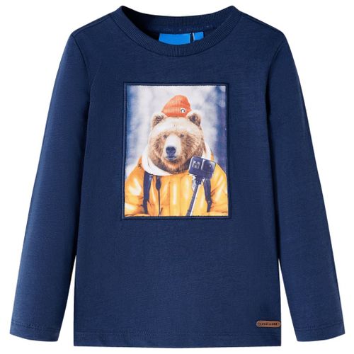 T-Shirt Enfants À Manches Longues Imprimé Ours Mélange Bleu Marine 140