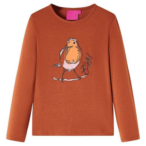 T-Shirt Enfants À Manches Longues Imprimé Oiseau Cognac 104