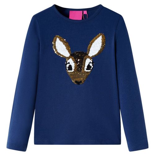 T-Shirt Enfants À Manches Longues Cerf Pailleté Bleu Marine 116