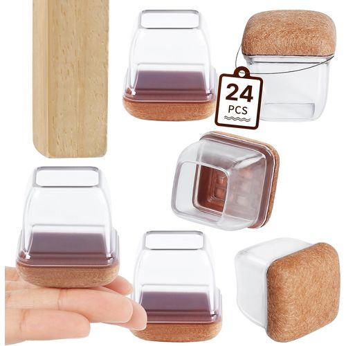 24 pièces Protection pour Pieds de Chaise 14-36mm avec Rembourrage en Feutre Transparent, Couvre Pieds de Chaise Meubles en Silicone 1"" Protege élastique, Patins Embout de Chaise en Feutre