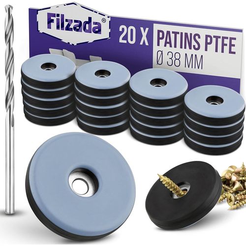 20x Patins pour Meuble en Téflon avec vis - Ø 38 mm (Rond) - PTFE Patins pour Meubles/Planeur PTFE (Teflon) avec vis