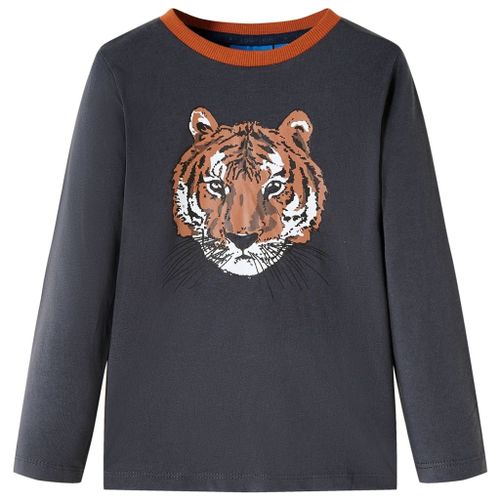 T-Shirt Enfants À Manches Longues Imprimé Tigre Anthracite 92