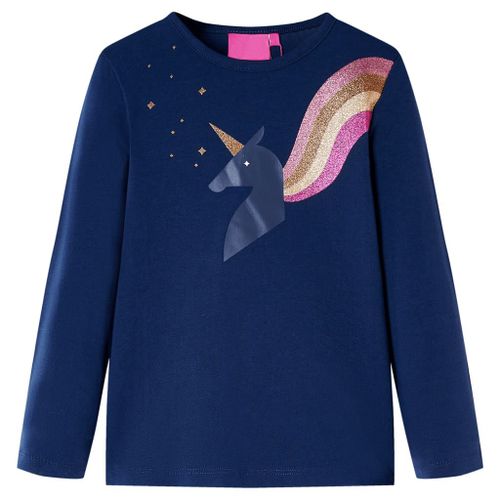 T-Shirt Enfants À Manches Longues Design Licorne Bleu Marine 92
