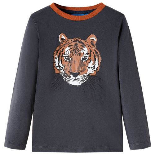 T-Shirt Enfants À Manches Longues Imprimé Tigre Anthracite 104