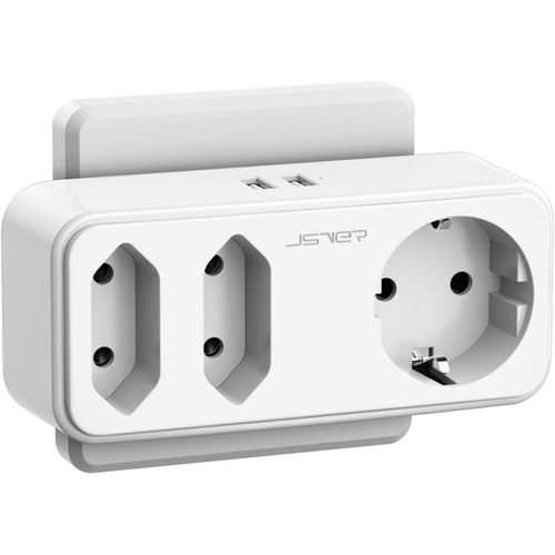 Prise Multiple 5 en 1 - Bloc Multiprises Secteur 3 Prises avec 2 Ports USB Chargeur (12W) - Multiprise Murale Électrique pour Domicile, Bureau, Voyages - Blanc