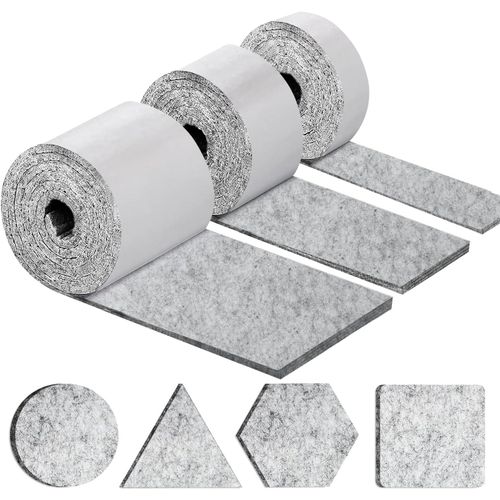 Patins pour Meubles Auto-Adhésifs, Patin Chaises - 3 Rouleaux (100 * 10cm+100 * 5cm+100 * 2cm), Tampon Chaise 4mm - Épais Patin Feutre Autocollant, Découpe Libre de Toute Taille, Gris Clair