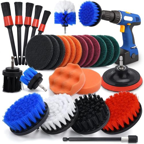 Brosse Perceuse,Brosse Nettoyage Rotative Perceuse Nettoyage Voiture Brosse Visseuse 28pcs Pour Voiture, Jantes, Baignoire, Carrelage, Cuisine, Canapé, Coins Et Barbecue