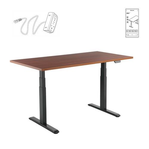 Bureau Motorisé Assis-Debout 150x75cm Plateau Noyer/Pied Noir, Connecté
