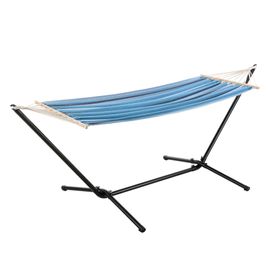 Hamac Avec Cadre Acier Coton Polyester 200x100 Cm Noir Bleu Rayé Helloshop26 03_0007166