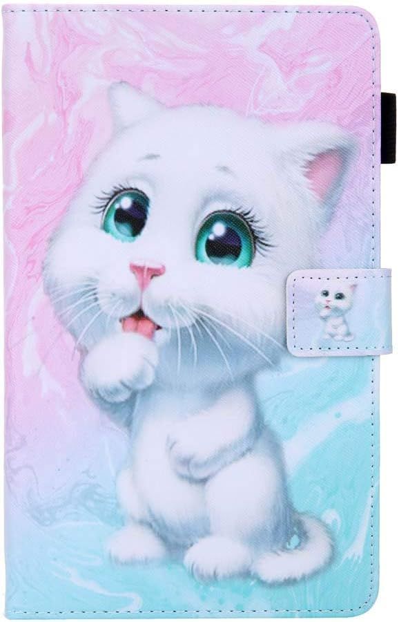 Compatible Avec Samsung Tab A 8.0 2019 T290/T295 Coque Motif Animaux Bébé Chat Blanc Pochette Etui A Rabat En Cuir Pu Anti Choc Protection Silicone Arrière Rigide Accessoires Pour Tablette