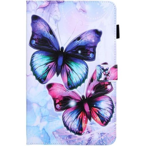 Etui De Protection Compatible Pour Tablette Samsung Galaxy Tab A 8.0 Pouces 2019 T290/T295 Bling Papillons Colorés Motif Portefeuille Femme Fille Coque En Cuir Pu Et Silicone Souple Bumper