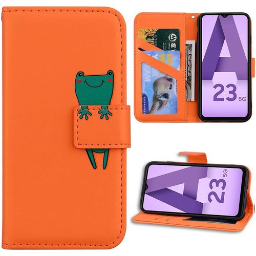 Coque Pour Samsung Galaxy A23 5g, Housse Portefeuille Cuir Pu Orange Cartoon Animal Grenouille Avec Support - Booling