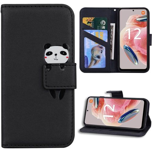 Coque Pour Xiaomi Redmi Note 12 4g, Protection Rabat Antichoc Effet Cuir Noir Motif Cartoon Animal - Booling