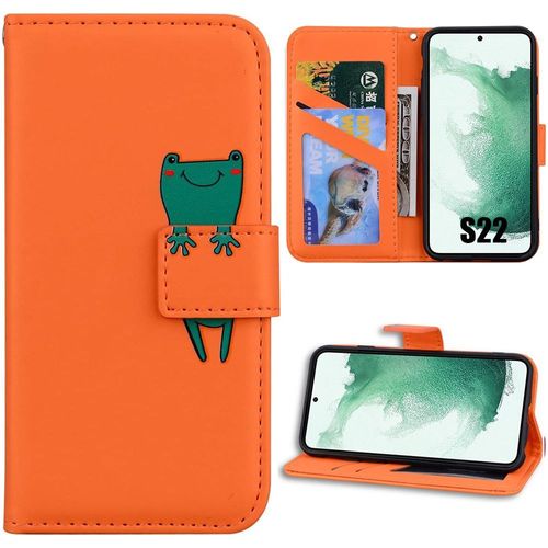 Coque Pour Samsung Galaxy S22, Coque Rabat Orange Effet Cuir Anti-Rayures Antichoc - Booling