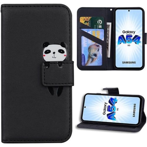 Coque Pour Samsung Galaxy A54 5g, Protection Anti-Rayures Effet Cuir Noir Motif Panda - Booling