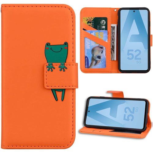 Coque Pour Samsung Galaxy A52s 5g A52 4g/5g, Protection Anti-Rayures Effet Cuir Orange Motif Grenouille - Booling