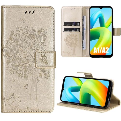 Coque Pour Xiaomi Redmi A1 / A2, Protection Anti-Rayures Effet Cuir Doré Elégant Motif Arbre - Booling