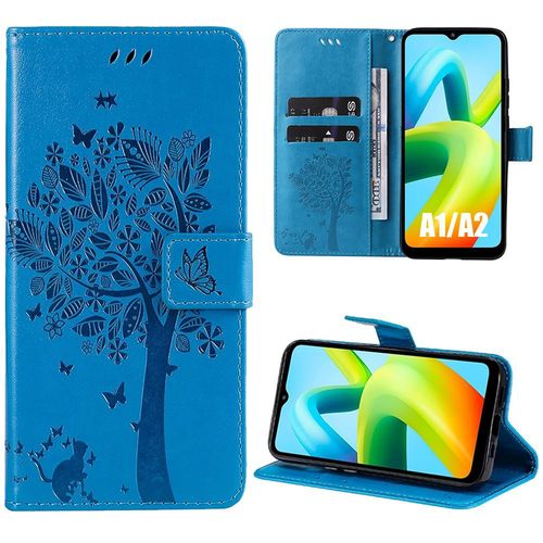 Coque Pour Xiaomi Redmi A1 / Redmi A2, Housse Flip Case Cuir Synthétique Bleu Avec Motif Arbre - Booling