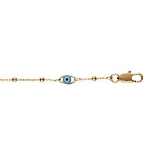 Bracelet Plaqué Or Oeil De La Chance Bleu 16+3cm