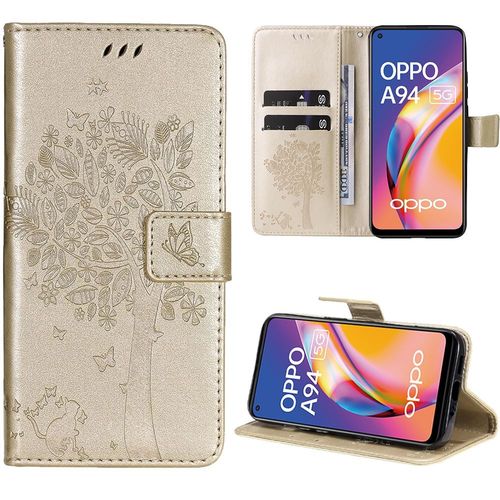Coque Pour Oppo A94 5g, Housse Flip Case Cuir Synthétique Doré Avec Motif Arbre (Pas Pour Oppo A94 4g) - Booling